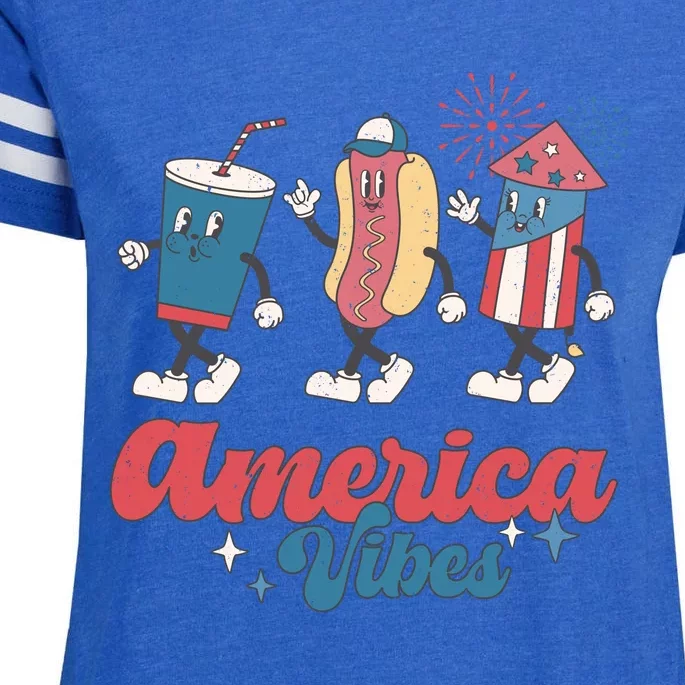 4th Of July America Vibes Hotdog Fireworks Food Retro Enza Ladies Jersey Football T-Shirt