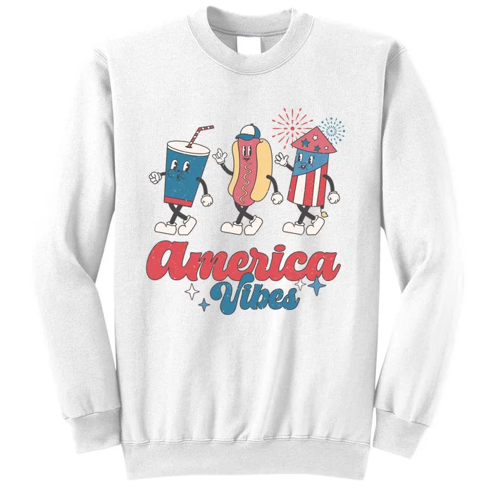 4th Of July America Vibes Hotdog Fireworks Food Retro Sweatshirt