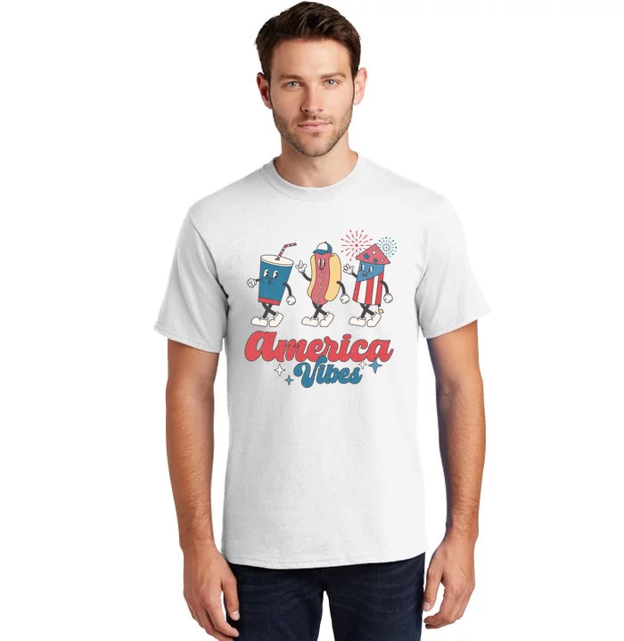 4th Of July America Vibes Hotdog Fireworks Food Retro Tall T-Shirt