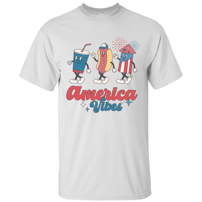 4th Of July America Vibes Hotdog Fireworks Food Retro Tall T-Shirt