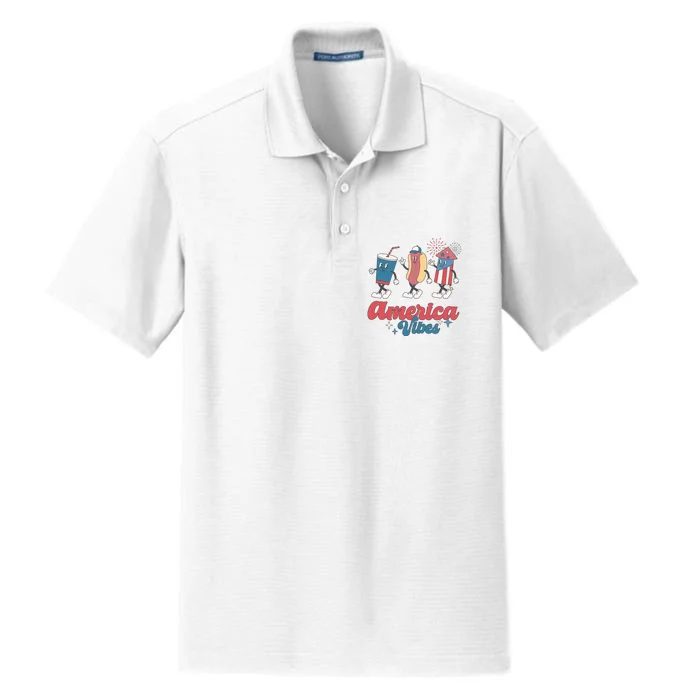 4th Of July America Vibes Hotdog Fireworks Food Retro Dry Zone Grid Performance Polo