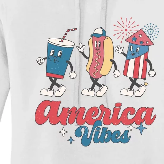 4th Of July America Vibes Hotdog Fireworks Food Retro Women's Pullover Hoodie