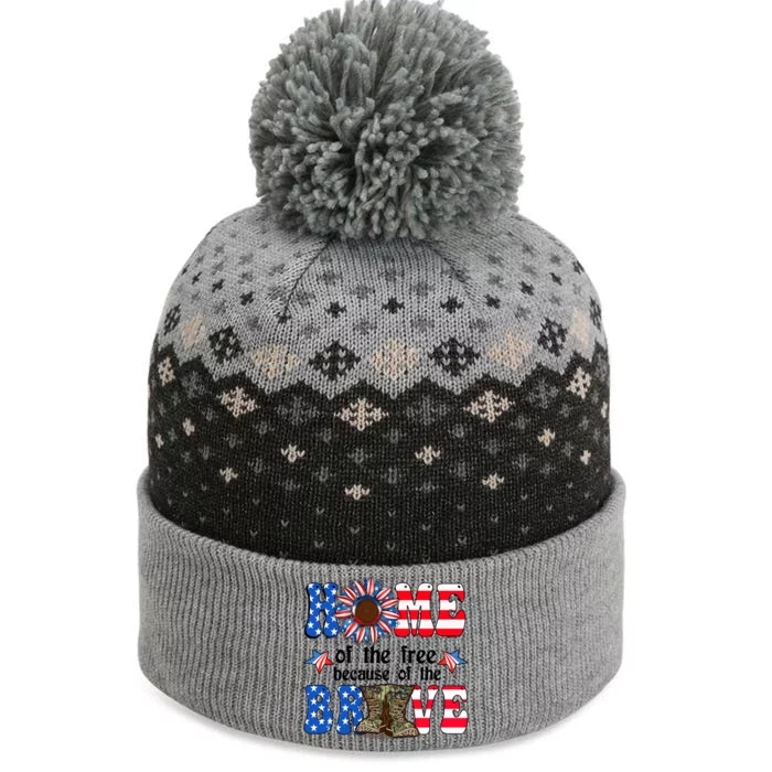 4th Of July Usa Flag Home Of The Free Because Of The Brave Gift The Baniff Cuffed Pom Beanie