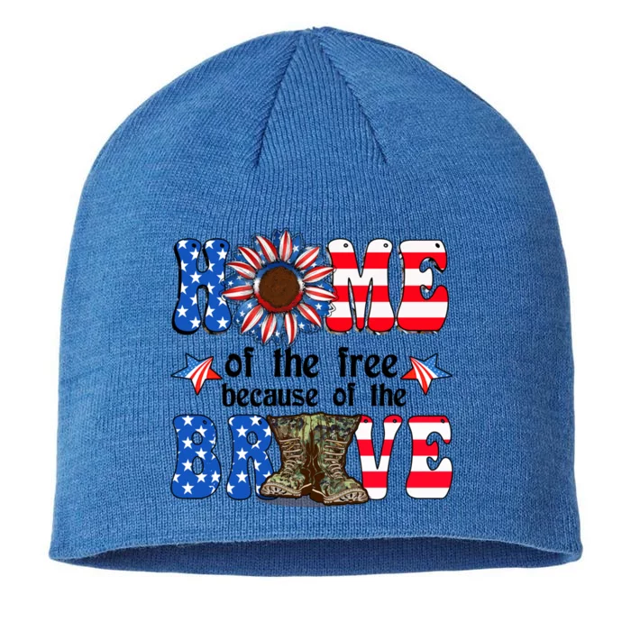 4th Of July Usa Flag Home Of The Free Because Of The Brave Gift 8 1/2in Sustainable Knit Beanie