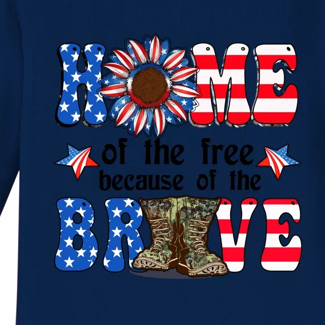 4th Of July Usa Flag Home Of The Free Because Of The Brave Gift Baby Long Sleeve Bodysuit