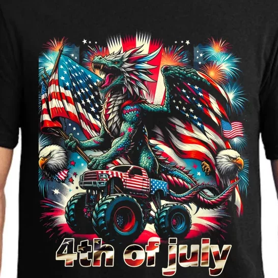 4th Of July Dragon Monster Truck Bald Eagle American Flag Pajama Set