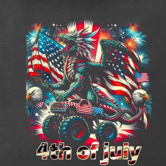 4th Of July Dragon Monster Truck Bald Eagle American Flag Zip Tote Bag