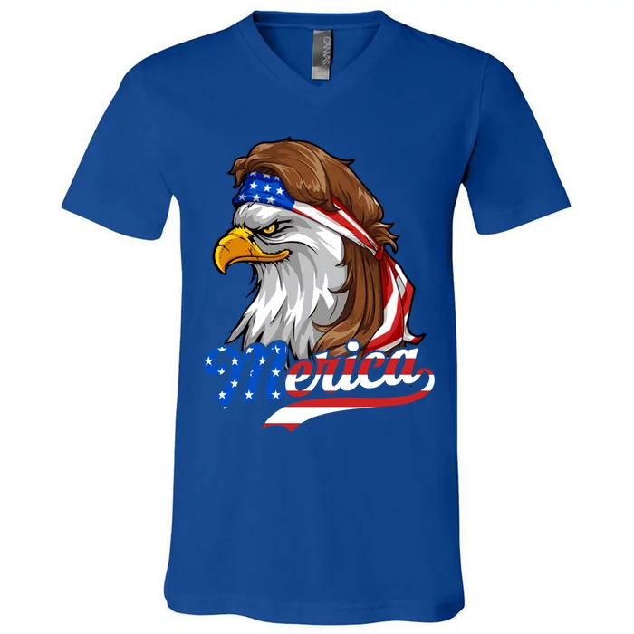 4th Of July Eagle Mullet Merica American Flag Usa Vintage Gift V-Neck T-Shirt