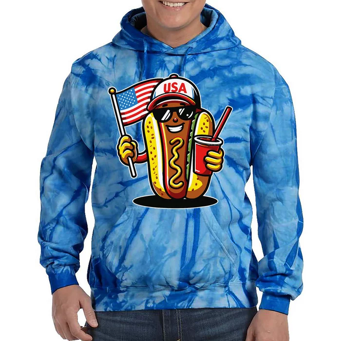 4th Of July Hotdog Funny Fourth Of July Patriotic Usa Flag Tie Dye Hoodie