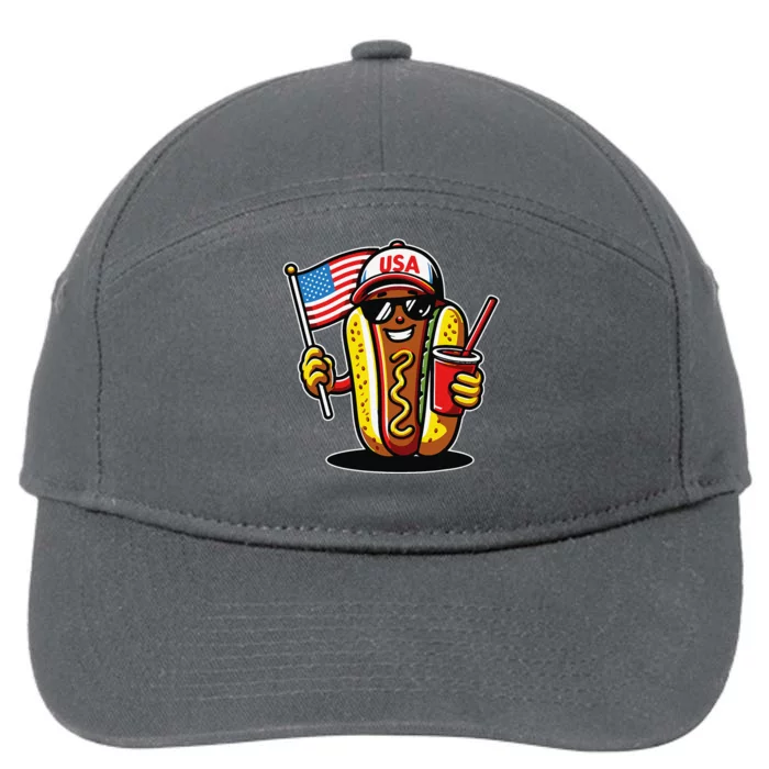 4th Of July Hotdog Funny Fourth Of July Patriotic Usa Flag 7-Panel Snapback Hat