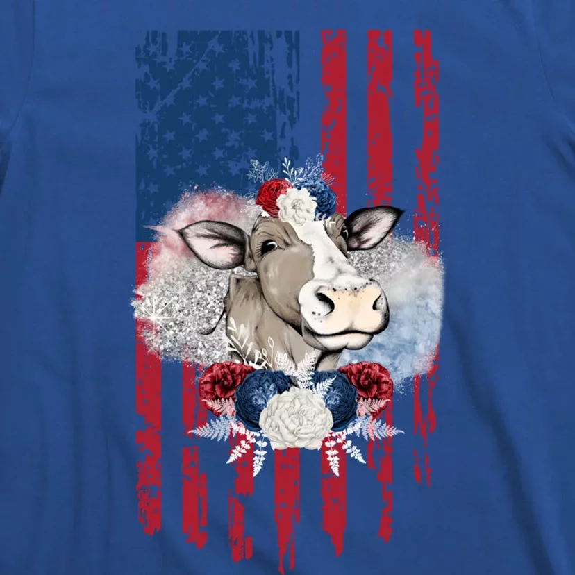 4th Of July Cow Great Gift Us American Flag Patriotic Heifer Cool Gift T-Shirt