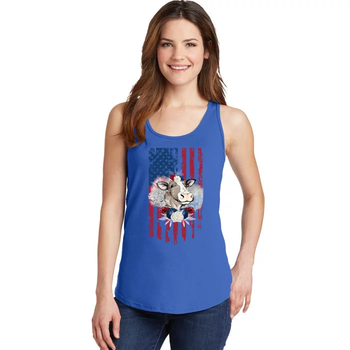 4th Of July Cow Great Gift Us American Flag Patriotic Heifer Cool Gift Ladies Essential Tank