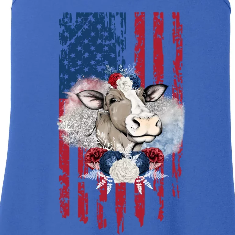 4th Of July Cow Great Gift Us American Flag Patriotic Heifer Cool Gift Ladies Essential Tank