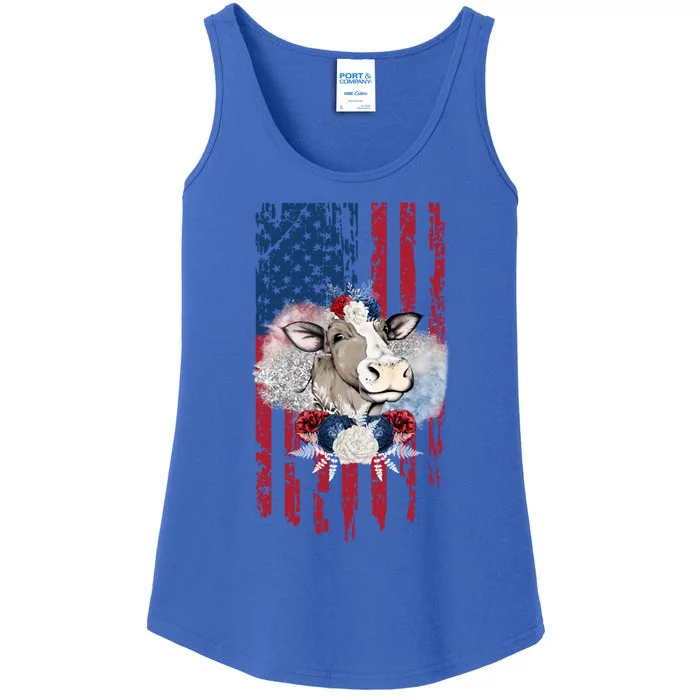 4th Of July Cow Great Gift Us American Flag Patriotic Heifer Cool Gift Ladies Essential Tank