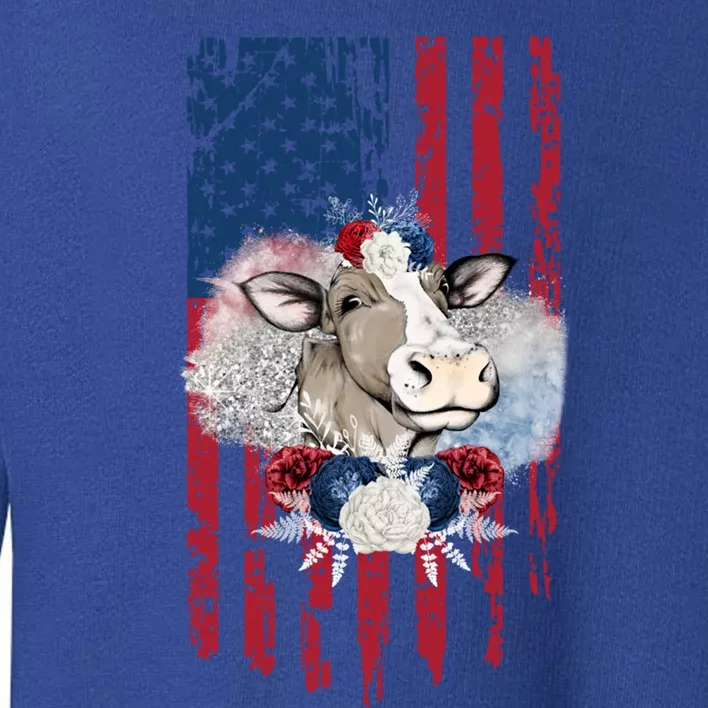 4th Of July Cow Great Gift Us American Flag Patriotic Heifer Cool Gift Toddler Sweatshirt