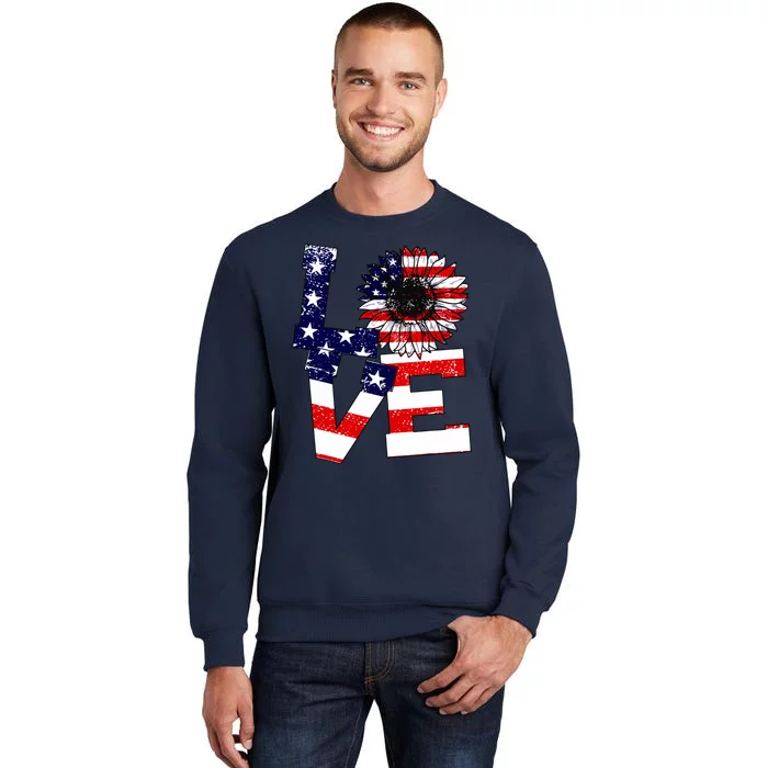 4th Of July Love Sunflower American Flag Tall Sweatshirt