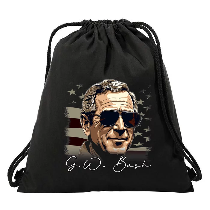 4th Of July George W. Bush President Portrait Patriotic Drawstring Bag