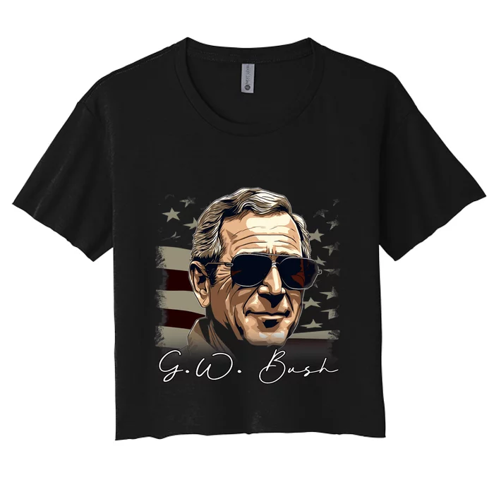 4th Of July George W. Bush President Portrait Patriotic Women's Crop Top Tee