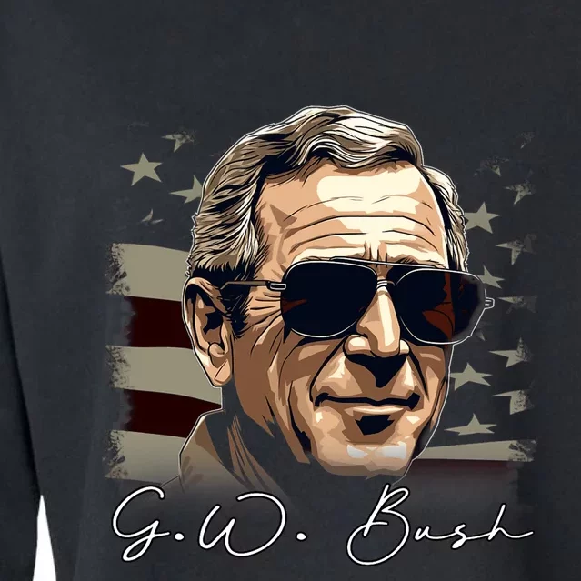 4th Of July George W. Bush President Portrait Patriotic Cropped Pullover Crew