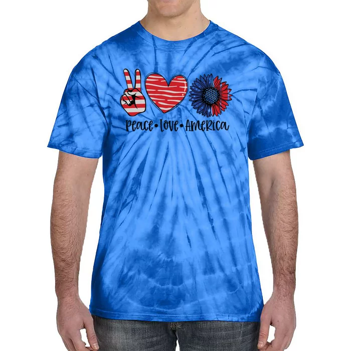 4th Of July Usa Flag Peace Love America Funny Gift Tie-Dye T-Shirt