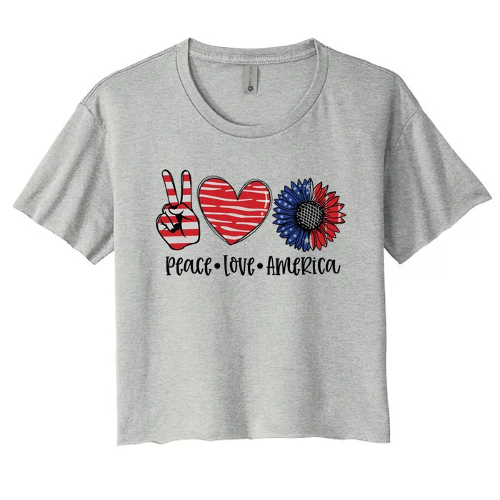 4th Of July Usa Flag Peace Love America Funny Gift Women's Crop Top Tee