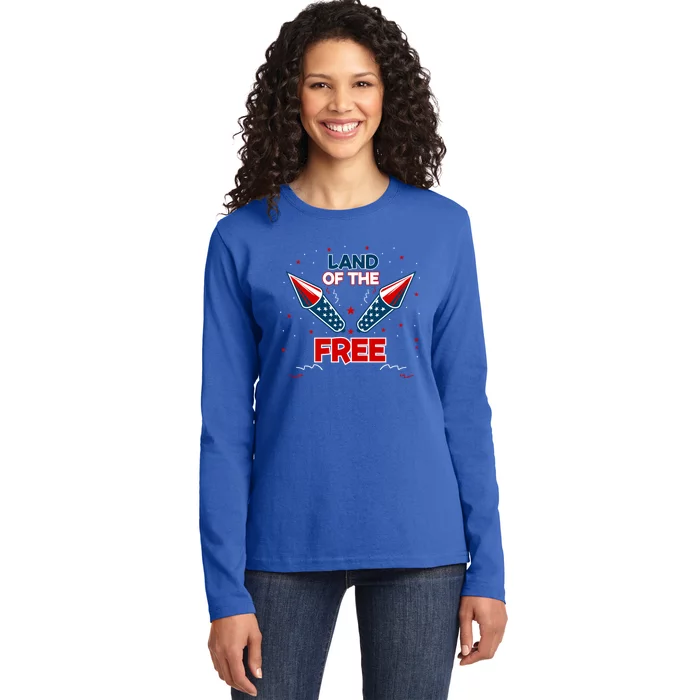 4h Of July Fireworks Patriotic American Land Of The Free Meaningful Gift Ladies Long Sleeve Shirt