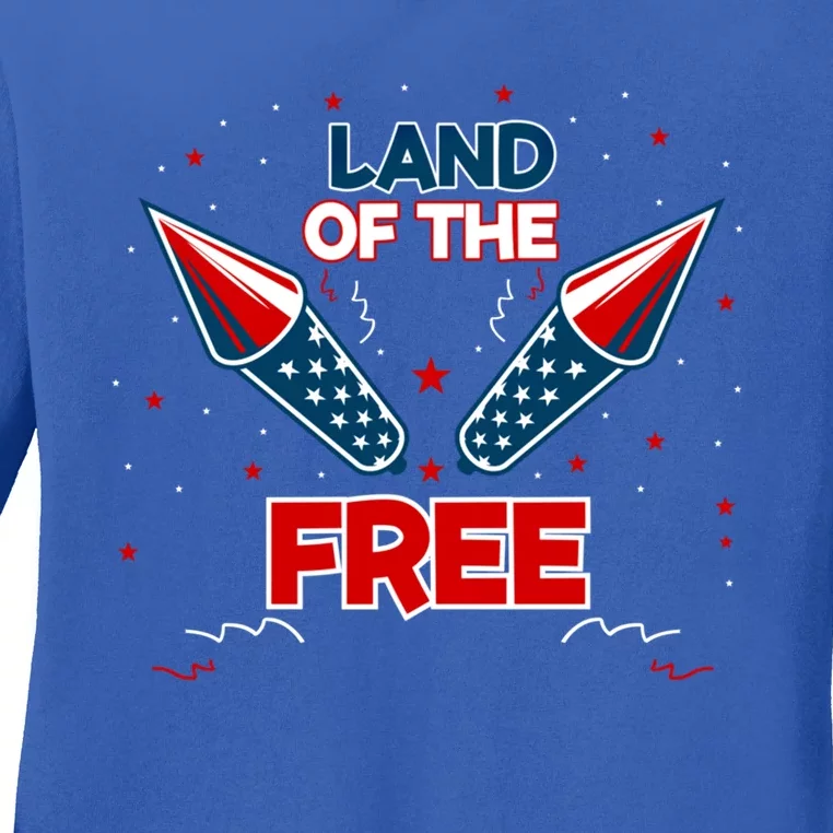 4h Of July Fireworks Patriotic American Land Of The Free Meaningful Gift Ladies Long Sleeve Shirt