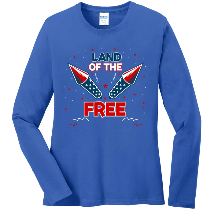 4h Of July Fireworks Patriotic American Land Of The Free Meaningful Gift Ladies Long Sleeve Shirt