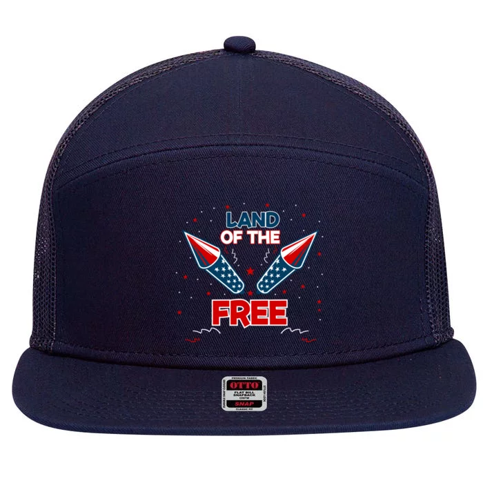 4h Of July Fireworks Patriotic American Land Of The Free Meaningful Gift 7 Panel Mesh Trucker Snapback Hat