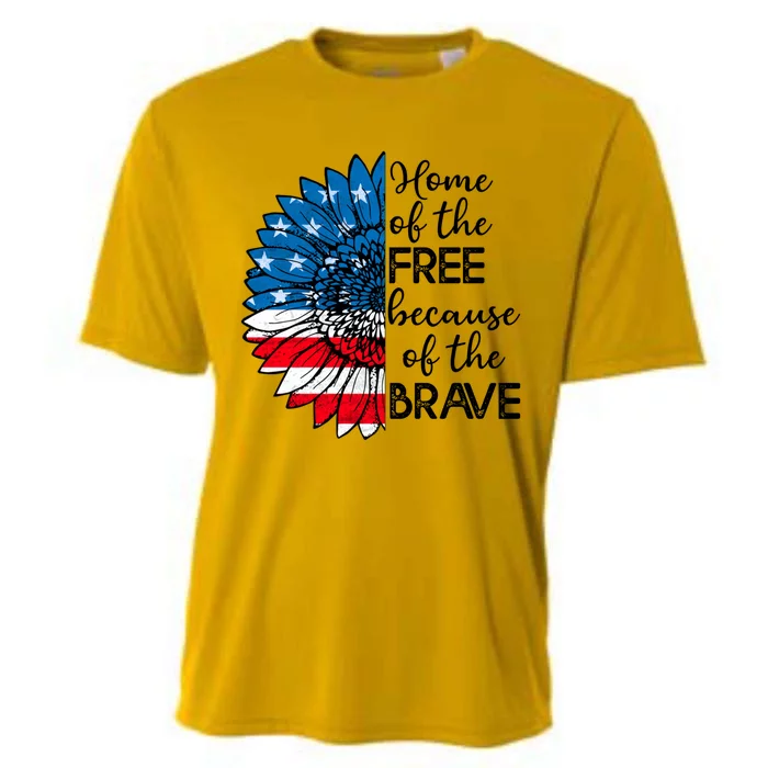 4th Of July Sunflower Home Of The Free Because Of The Brave Gift Cooling Performance Crew T-Shirt