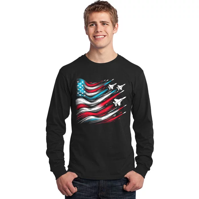 4th Of July Jet American Flag Patriotic Usa Tall Long Sleeve T-Shirt