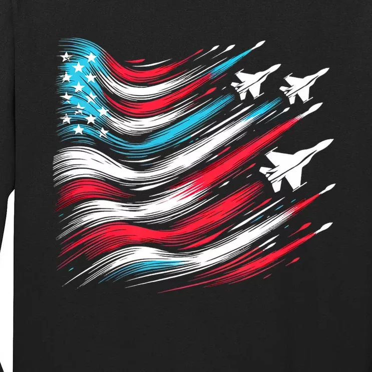 4th Of July Jet American Flag Patriotic Usa Tall Long Sleeve T-Shirt