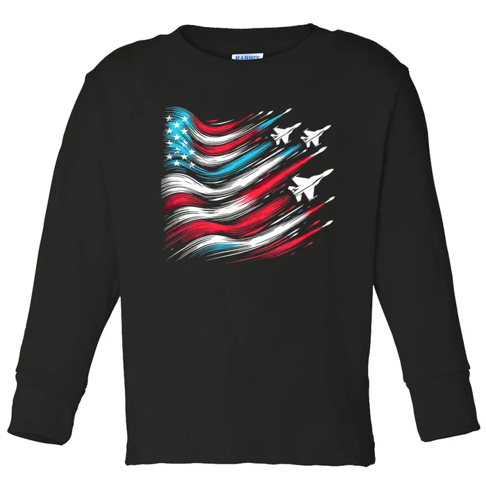 4th Of July Jet American Flag Patriotic Usa Toddler Long Sleeve Shirt