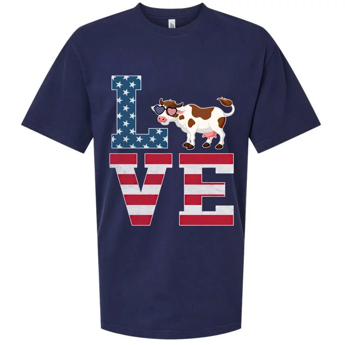 4th Of July Decor Patriotic Love Cow American Flag Cute Gift Sueded Cloud Jersey T-Shirt