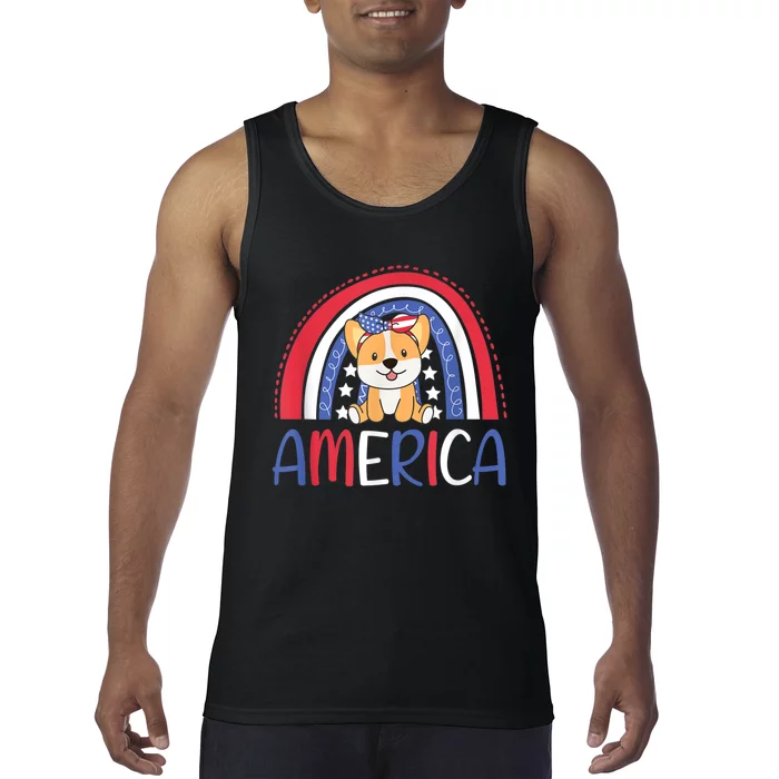 4th Of July American Corgi For Kids USA Rainbow Dog Tank Top