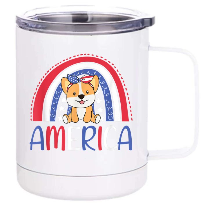 4th Of July American Corgi For Kids USA Rainbow Dog Front & Back 12oz Stainless Steel Tumbler Cup