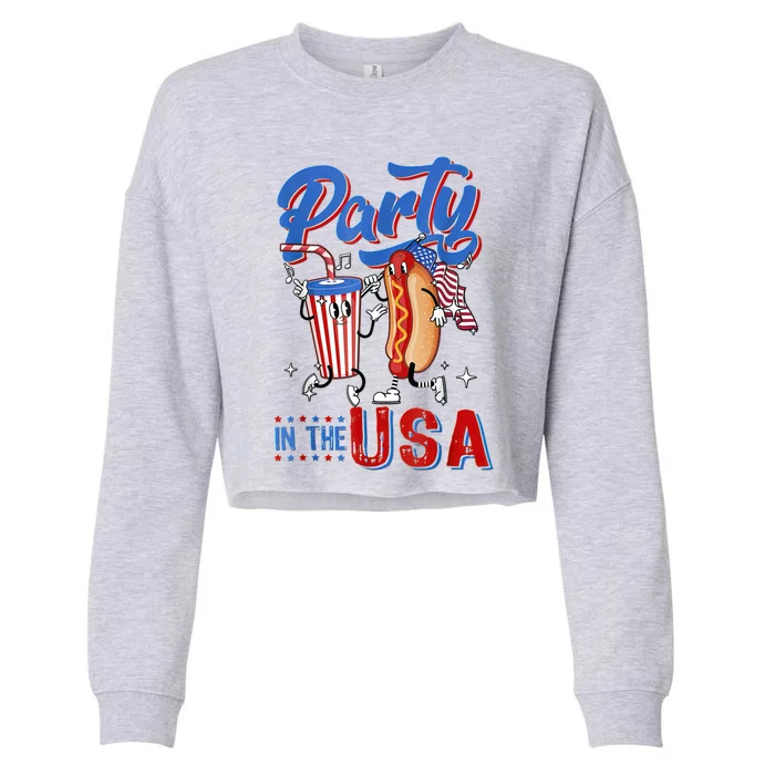 4th Of July Food Party In The USA Funny Hot Dog Lover Shirt Cropped Pullover Crew