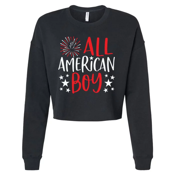 4th Of July All American Boy Fireworks Cropped Pullover Crew