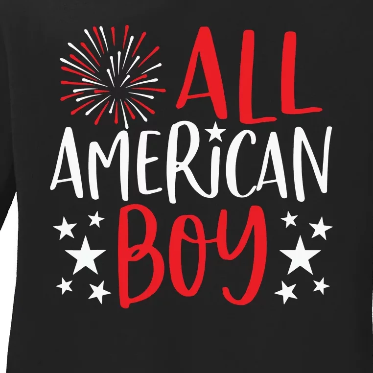 4th Of July All American Boy Fireworks Ladies Long Sleeve Shirt