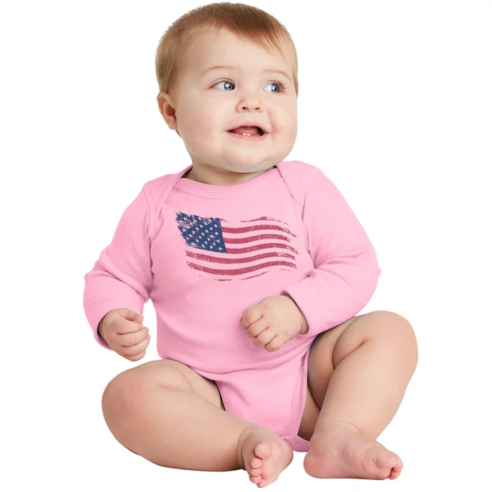 4th Of July Vintage USA Flag Baby Long Sleeve Bodysuit