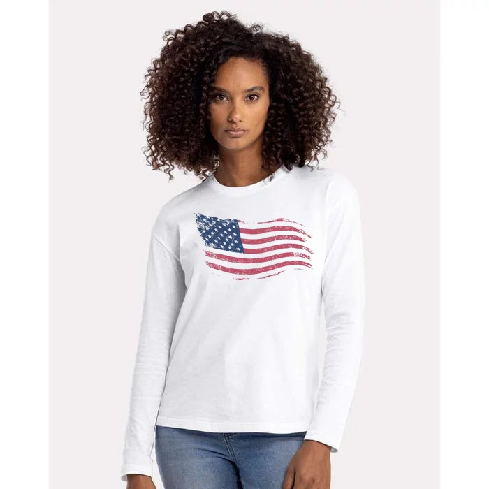 4th Of July Vintage USA Flag Womens Cotton Relaxed Long Sleeve T-Shirt