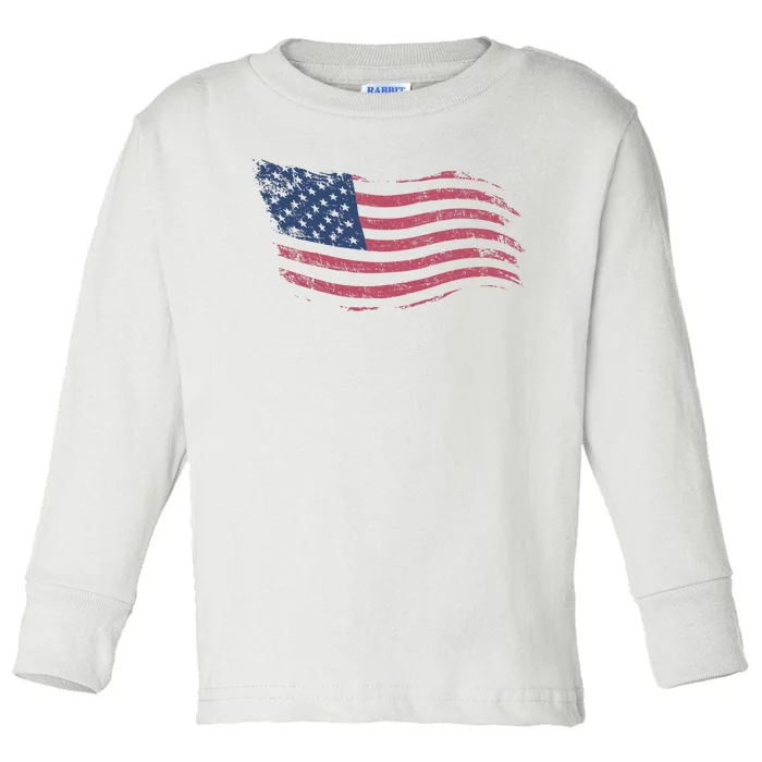 4th Of July Vintage USA Flag Toddler Long Sleeve Shirt