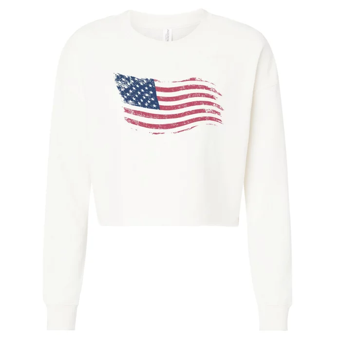 4th Of July Vintage USA Flag Cropped Pullover Crew