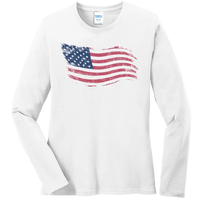 4th Of July Vintage USA Flag Ladies Long Sleeve Shirt