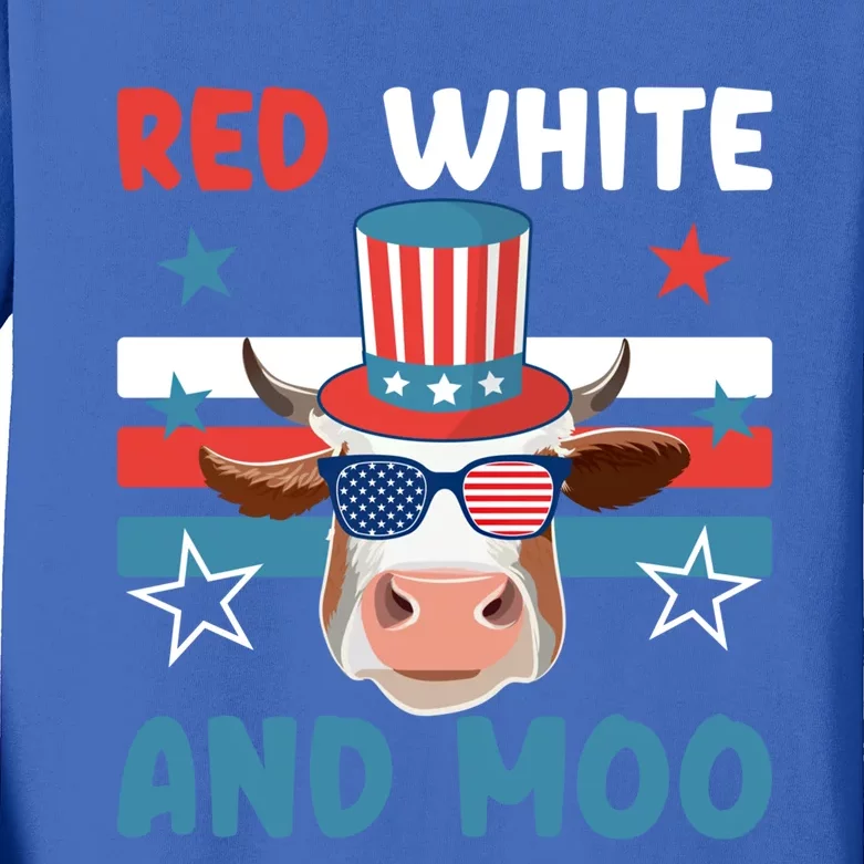 4th Of July Design Moorica Highland Cow Usa Patriotic Cow Gift Kids Long Sleeve Shirt