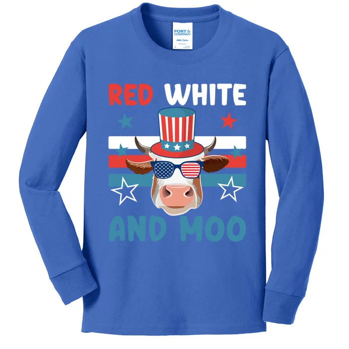 4th Of July Design Moorica Highland Cow Usa Patriotic Cow Gift Kids Long Sleeve Shirt