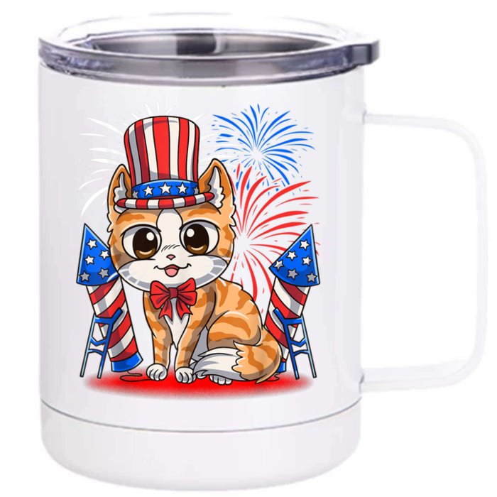 4th Of July Patriotic Cat Funny American Flag Meowica Cute Front & Back 12oz Stainless Steel Tumbler Cup