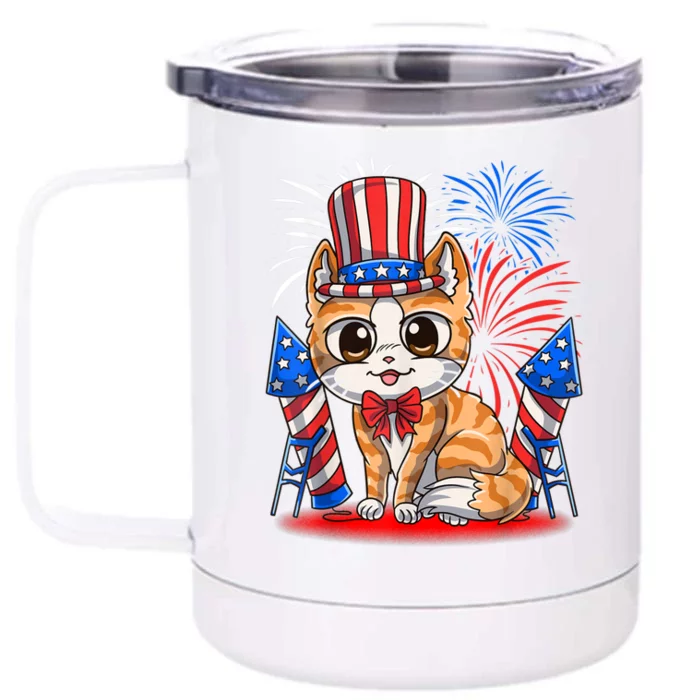 4th Of July Patriotic Cat Funny American Flag Meowica Cute Front & Back 12oz Stainless Steel Tumbler Cup