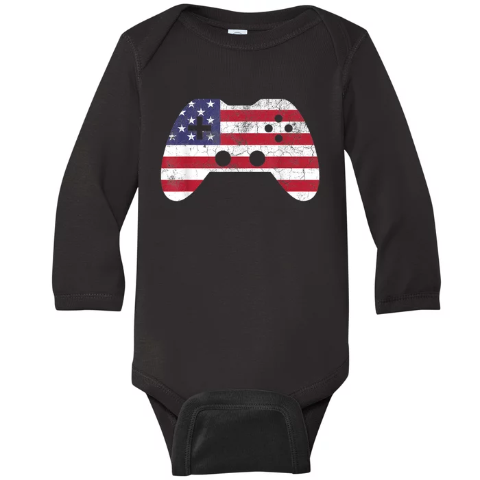 4th Of July Video Game Gamer Boy Men USA Baby Long Sleeve Bodysuit