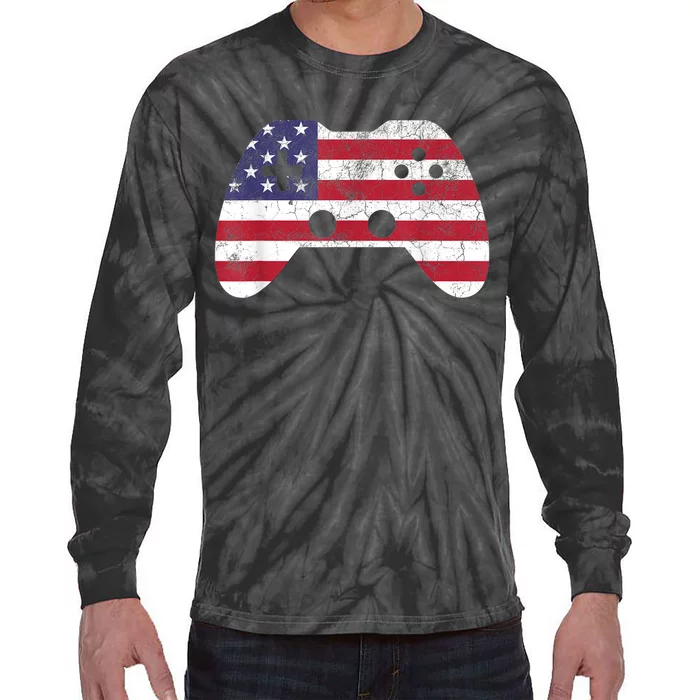 4th Of July Video Game Gamer Boy Men USA Tie-Dye Long Sleeve Shirt